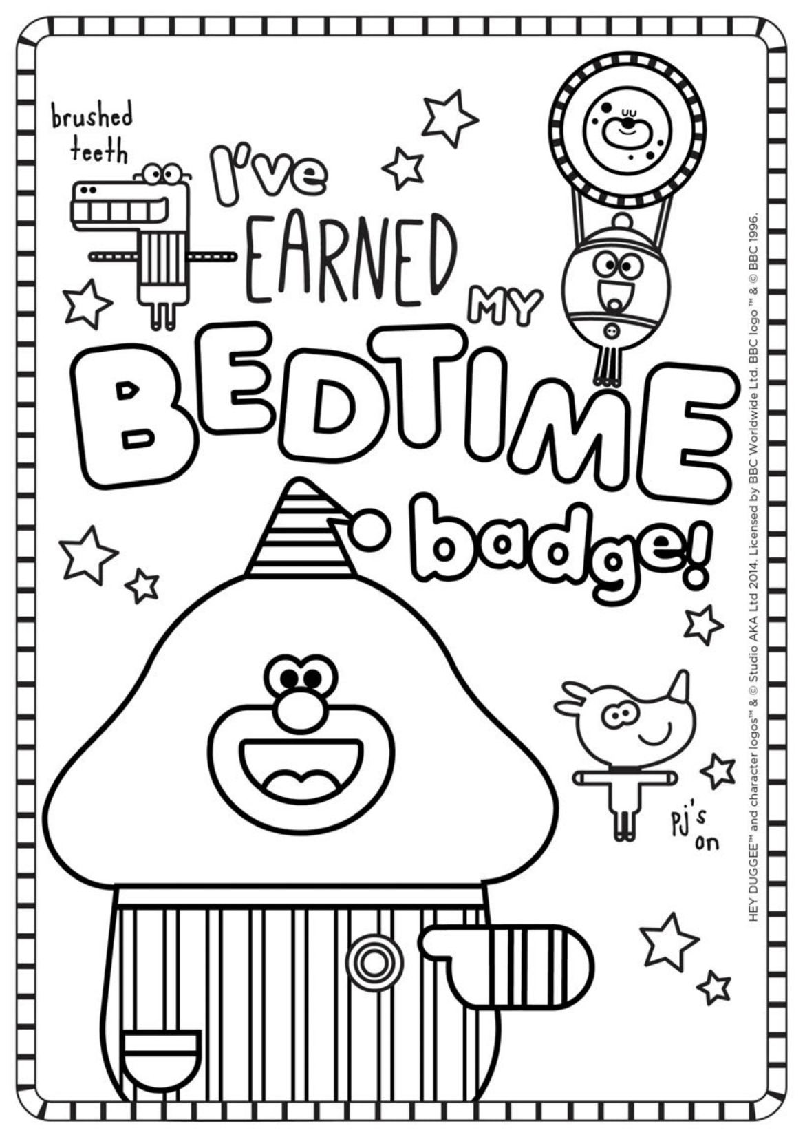 Bedtime Badge Colouring Sheet
