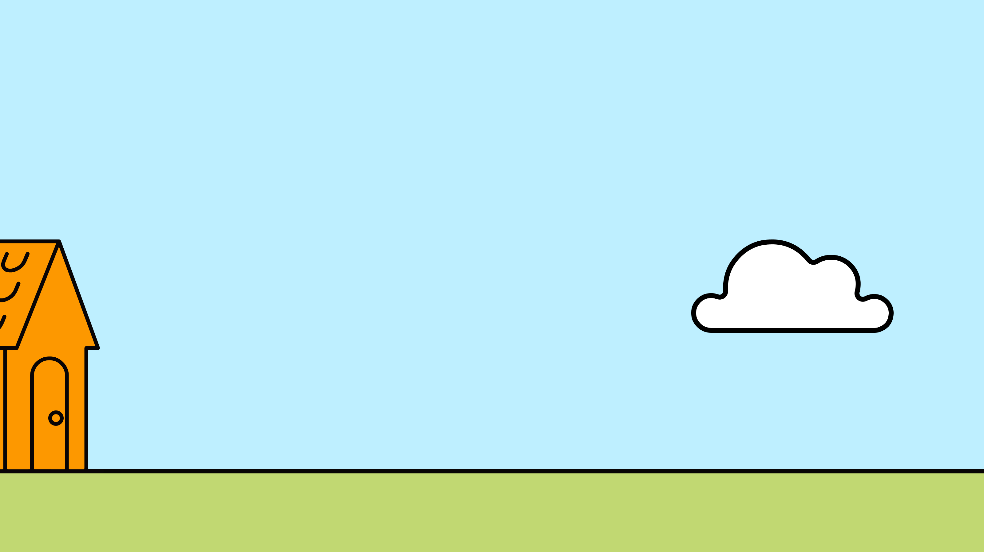 Flashback to Duggee's childhood home with cloud in the sky