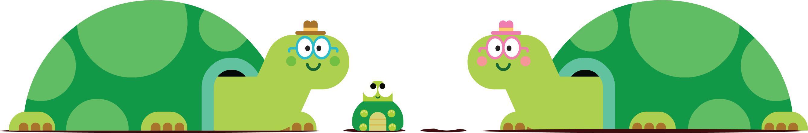 Mr & Mrs Tortoise and baby tortoise smiling