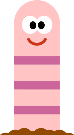 Worm popping out of the ground, smiling